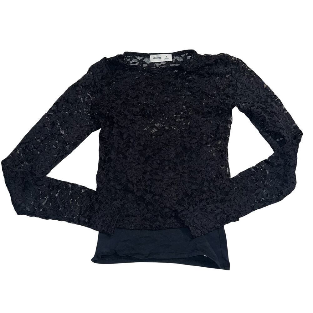 HOLLISTER Black Lace Long Sleeve Top W/ Black Cami Lining Size S